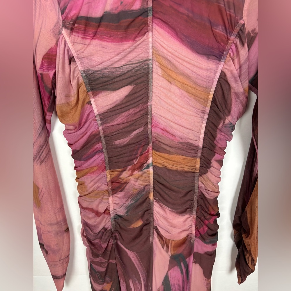 Anthropologie Long-Sleeve Printed Mesh Midi Dress Size Small - Picture 7 of 14